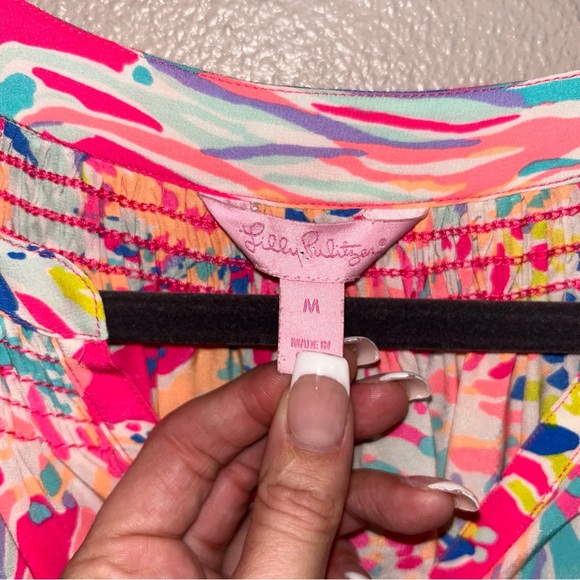 Lilly Pulitzer Pink and Blue 100% Silk Floral Blouse - Picture 3 of 4